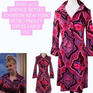 RARE 90'S VINTAGE BETSEY JOHNSON NEW YORK RETRO PAISLEY DRESS LARGE EUC